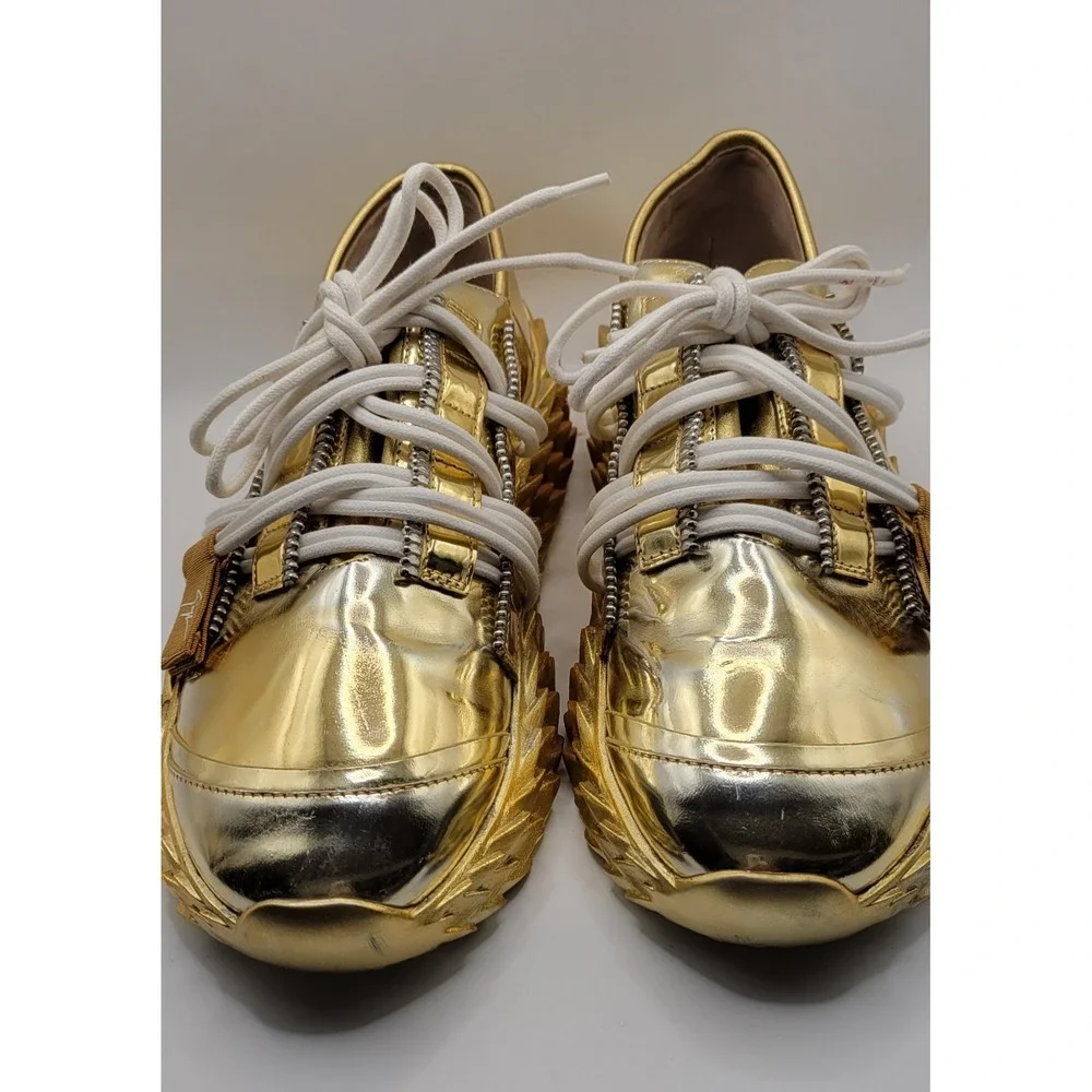 Gold Metallic Giuseppe Zanotti BNIB Lace Up Sneakers With Cleated Sole Size 37